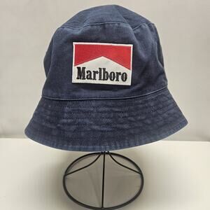 Marlboro Bucket Hat Distressed Navy Blue OS Unisex Vintage-inspired Summer Hat
